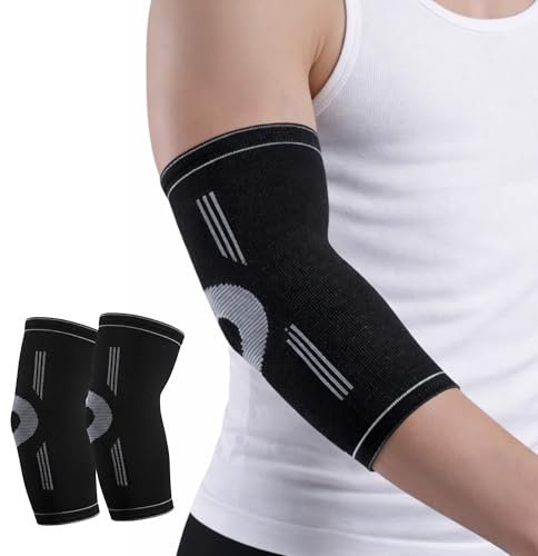 SQAUT Ellenbogenbandage 2 Stück Ellenbogen Bandage Herren und Damen für Sport, Tennisarm und Golferarm Ellbogen Stütze Armbandage Elbow Brace Elbow Support (Schwarz L)