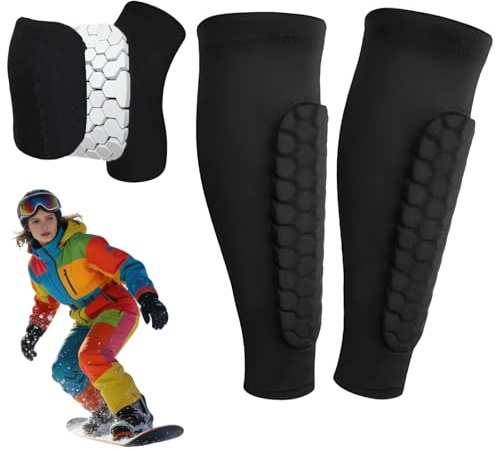 Ski Shin Pad Sleeves, Breathable Shin Guards, Lightweight Soccer Shin Defender for Teenagers and Adults (Black, M)
