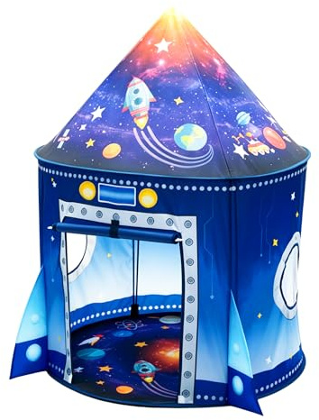 Raketlektält för barn, popup lekhus i astronautdesign, vikbart rymdäventyrstält för inomhus och utomhus, födelsedagspresent för pojkar och flickor