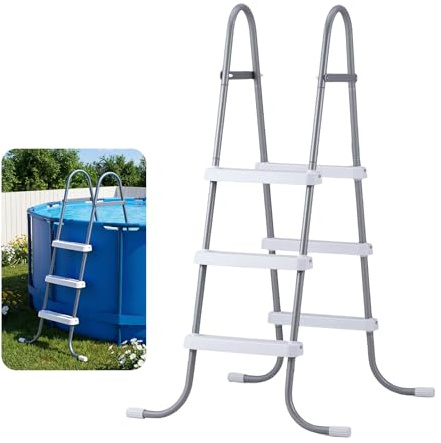VEVOR Échelle de Piscine Hors Sol 106,7 cm Échelle de Piscine Acier Carbone avec 3 Marches PP Antidérapantes pour Entrée et Sortie de Piscines Hors Sol, Capacité Charge 136 kg, Forme A, Gris et Blanc