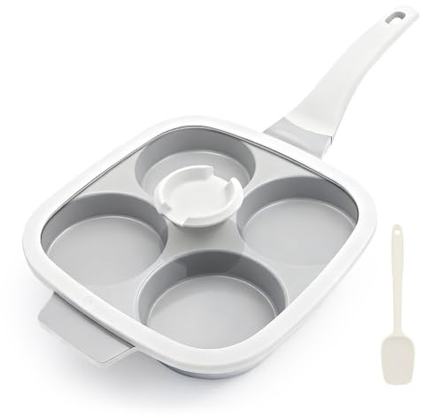 Bobikuke pannkakspanna med silikonkantat lock, vit