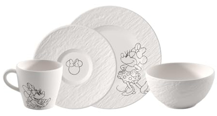 Villeroy & Boch Manufacture Rock – Mickey Mouse – set petit-déjeuner, 4 pièces, noir, résistant au lave-vaisselle/micro-ondes, look ardoise avec décor Disney Mickey Mouse à la craie
