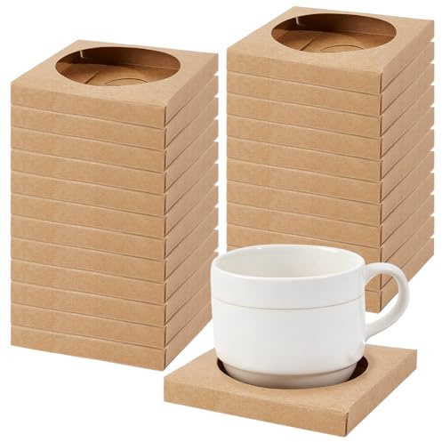 BENECREAT 60 Stück 95x95x14mm Kraftpapierboxen mit Fenster Geschenkverpackungskartons für Hochzeit Party Gastgeschenk Seife Untersetzer Verpackung