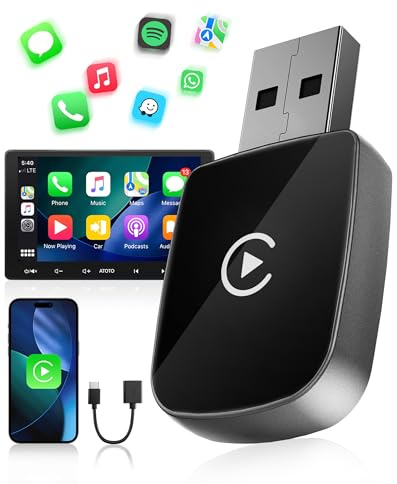 WityEye Adaptador CarPlay Inalámbrico, Car Play Inalambrico para Apple iPhone iOS 10+, Bluetooth V5.3, Doble Núcleo WLAN a 5.8 GHz, Alta Velocidad y Estable