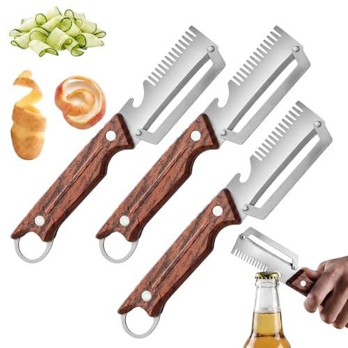 Pelapatate Utensile Multifunzione, 2026 Nuovo Pela Patate Professionale, Pelapatate Acciaio Inox Con Manico in Legno E Apribottiglie per Verdura da Cucina e Frutta (3Pcs)