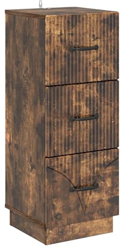 Nusvialune Lådskåp rökt ek av trämaterial 33 x 34,5 x 87 cm med 3 lådor, gott om lagringsutrymme för vardagsrum, kontor, hall eller verkstad, mångsidig förvaring och ordning