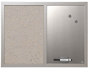 Bi-Office Kombitafel Lavander, Pinnwand und Whiteboard, Perlenfarben Textiloberfläche und Silber Magnetisch, Perlenfarben MDF Rahmen 22 mm dicker, 60 x 45 cm