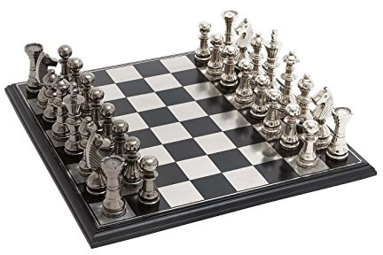 Deco 79 Aluminum Chess Game Set with Black and Silver Pieces, 17 x 17 x 6, Silver
