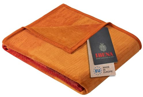 Ibena Granada Decke 150x200 cm – Kuscheldecke orange Pflegeleichte und kuschelweiche Baumwollmischdecke mit tollem Karomuster