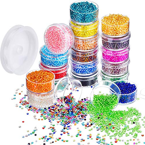 16000 Stücke Glas Rocailles 20 Farben 2 mm Silber Gefüttert Pony Perlen Tiny Spacer Perlen in Container Box mit 18 m Elastischen Crystal String Cord