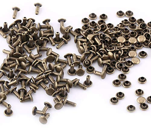 100pcs Leather Rivets Double Cap Rivet, 6mm x 8mm Double Cap Rivet Tubular Metal Leather Craft Repairs Studs Decoration.(Bronze)