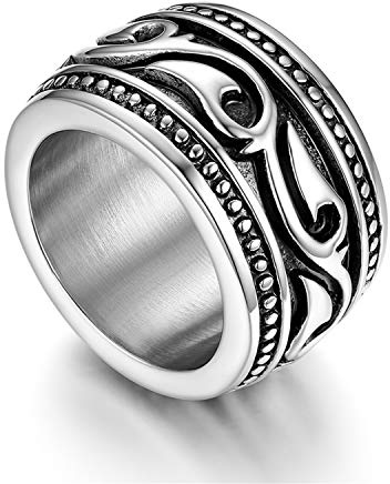 Flongo Herrenring Männer Ringe Siegelring Bandring Daumenring aus Edelstahl Biker Siegel Ring Keltisch Celtic Band Silber Verlobungsring Hochzeit Schmuck Herren-Accessoires