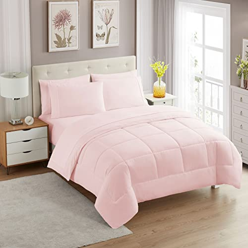 Sweet Home Collection Ultra Soft Down Alternative Set & Luxurious Bed Sheets, Fine Double Brushed Microfiber, Pale Pink, Queen