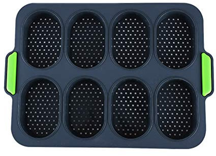 Kappha Brötchen Backform 8 Einheiten Silikon Backformen Perfekt Backt French Bread Breadstick und Brötchen mit Köstlichen Knusprigen Krusten(Grün) (Schwarz)