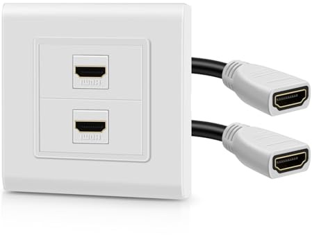 TNP HDMI Wall Plate - Dual (2 Port) HDMI Socket Plug Jack Outlet Decorative Face Cover Mount Panel with 4K UHD ARC/eARC Ethernet Pass-Thru Support Flexible High Speed Extension Pigtail Coupler Cable