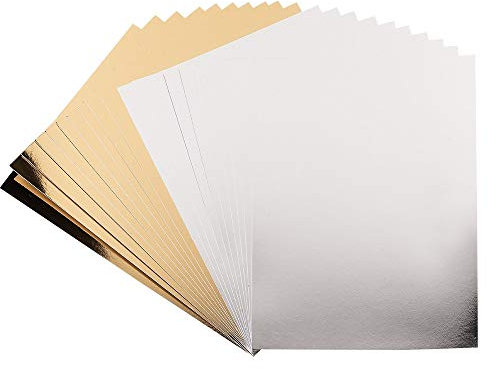Ideen mit Herz Spiegel-Karton | Metallpapier | Bastelpapier metallic | 20 Bogen | Din A4 | 200 g/qm (silber & hellgold)