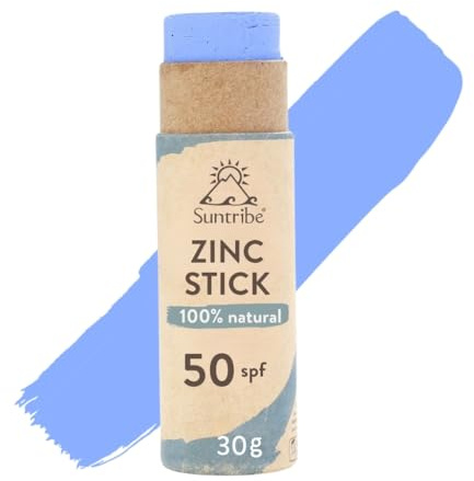Stick Solar Zinc Mineral Ecológico FPS 50 Suntribe / 30 g - 100% Natural, Muy Resistente al Agua - Filtro UV Mineral, Seguro para los Arrecifes, Cero Residuo - Azul Océano