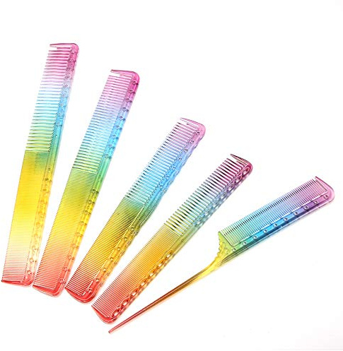 Pettine a coda di capelli Pettini da parrucchiere 5 pezzi Kit di pettini per lo styling dei capelli, Pettini da taglio per barbiere Pettini a coda di ratto Pettine colorato Accessori per parrucchieri