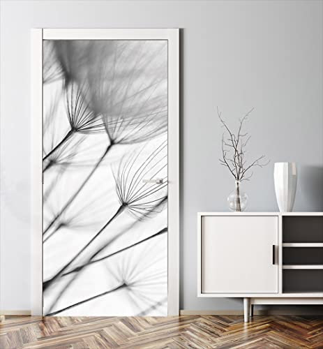 MyMaxxi - Tür bekleben mit Türtapete Türposter Türfolie Selbstklebend 90x200 Pusteblume Schwarz Weiß Hell - Tür verschönern mit Türfolie - Türaufkleber Türklebefolie Samen Löwenzahn