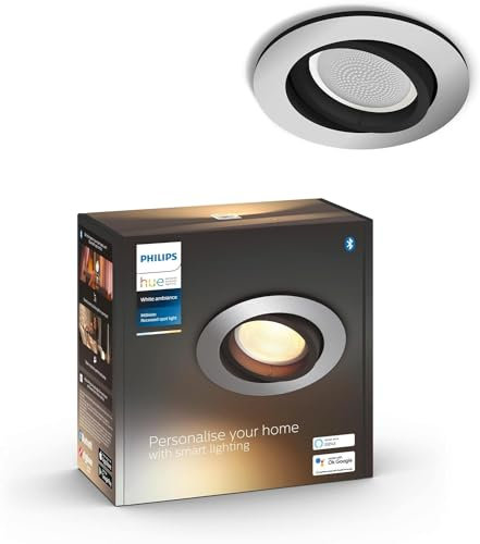 Philips Hue White Ambiance Einbauspot Milliskin 250lm, rund, aluminium, dimmbar, alle Weißschattierungen, steuerbar via App, kompatibel mit Amazon Alexa (Echo, Echo Dot)