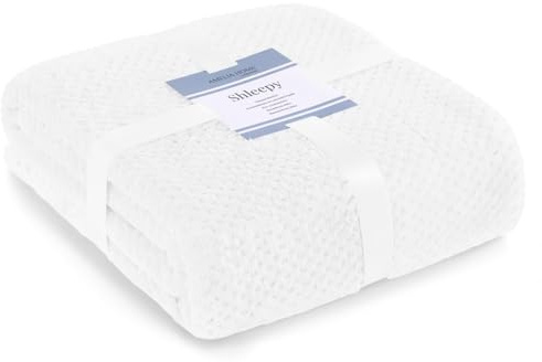 AmeliaHome Kuscheldecke 70x150 cm zarte Steppung Sherpa Lammfelloptik Wohndecke Shleepy Weiß