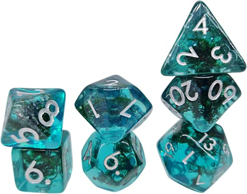 World of Dice - Seashore Edition - Pen and Paper Würfel Set, 7-teilig, Rollenspiel-Würfel aus Kunststoff, blau