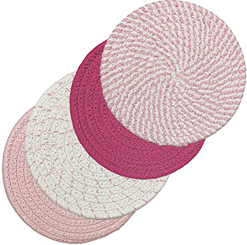 Juego de 4 salvamanteles de algodón con Hilo, Mate, Soporte para ollas Calientes, 4 Colores, Redondos, Trenzados, para cocinar en la Cocina