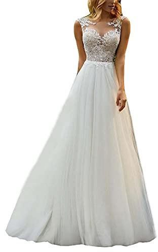Yhfshop Robe de Mariée à Double Épaule Col Rond, Bal Mariage Cérémonie de Soirée - Grande Taille Femme Off White_46