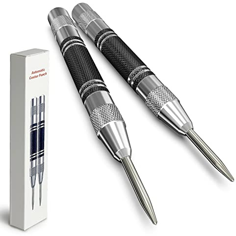 Glieskir 2 Pack Automatic Center Punch, 5 inch Heavy Duty Steel Spring Loaded Center Hole Punch with Adjustable Tension Punch Tool for Metal Wood Glass Plastic