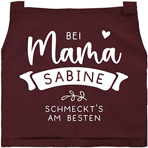 SpecialMe® Kochschürze Backschürze Damen mit Namen und Spruch Geschenk für Mama personalisiert Muttertag Baumwolle bordeauxrot unisize