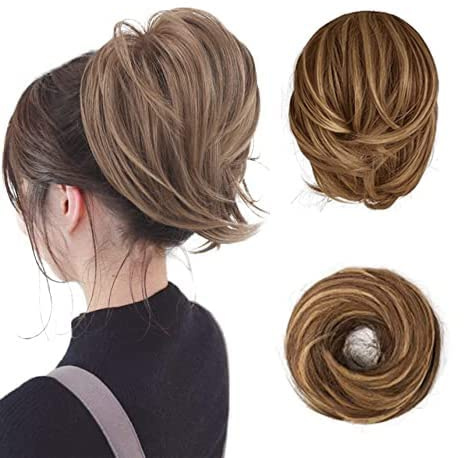 BARSDAR hårstycke hårförlängningar hårknut hästsvans förlängning, rak syntetisk hårdel, kort hästsvansbröd, hårsmycke enkel scrunchie för kvinnor 12H24#