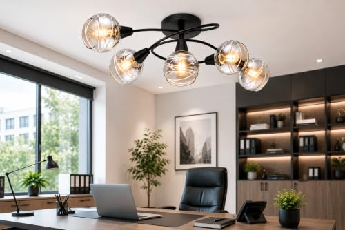 Trango 5-flg. 1010-55SD Deckenleuchte Schwarz-Optik schwenkbar *WOW* inkl. 5x 3-Stufen dimmbar LED-Leuchtmittel 3000K warmweiß Deckenlampe mit Design rauchigen Glasschirmen Wohnzimmer Deckenstrahler