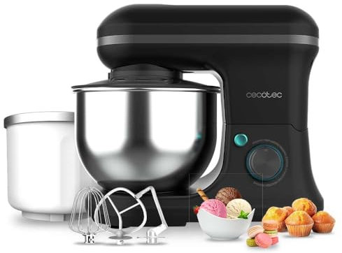 Cecotec Batidora Amasadora Cecomixer Merengue 5L 1200 Ice-Cream Black. 1200 W, 5 Funciones, Bol de Acero de 5 L y Accesorios para Batir y Amasar, Incluye Función para Hacer Helado