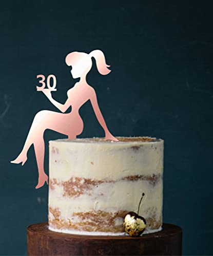 Girl figure birthday cake topper, girl's birthday, sweet 16, sweet 18, number, topper number, birthday, birthday decoration, decoration (rose gold (mirrored on one side), 30) item no. 5358