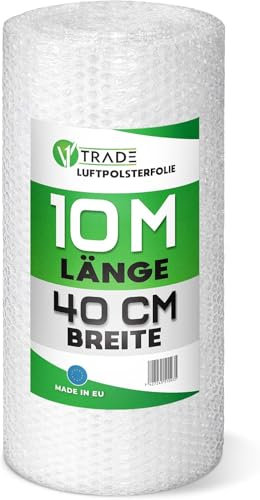 V1 Trade Luftpolsterfolie Rolle 10m - Noppenfolie 40cm Breit - Bubble Wrap Verpackungsmaterial - Polster - Pack - & Verpackungsfolie