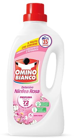Omino Bianco - Detersivo Lavatrice Liquido, 35 Lavaggi, Rispetta Colori e Tessuti, Fresco Profumo di Ninfea Rosa, 1400 ml