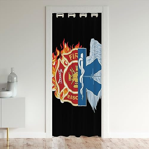 richhome Feuerwehr Türvorhang 1 Panel,86x203 für Kinder Erwachsene,Aquarell Flamme Feder Tür Drape für Wohnzimmer,Feuerwehr Hydrant Skalierung Leiter Notfallrettung Ausrüstung Türvorhang