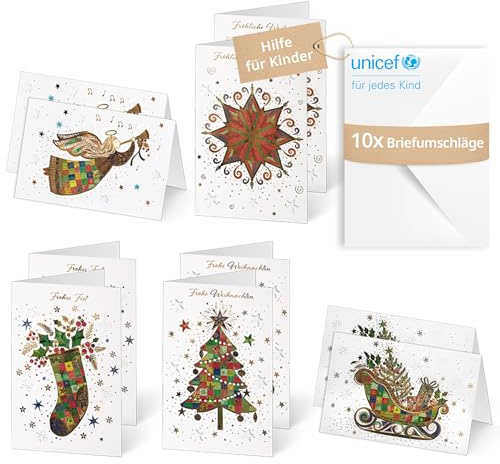 Unicef Weihnachtskarten Weihnachtspost | 10 Klappkarten mit Umschlägen | Helfen Sie Kindern in Not: FSC-Papier, 10 Karten mit Umschlägen (17,5 x 11,7 cm) – Festtagskarte