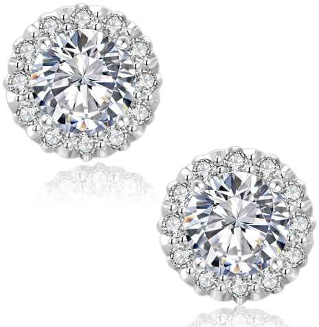 KRKC&CO Moissanite Ohrringe Damen Silber 925, Blume Ohrsteckers Halo, 2,0 Karat echter runde Moissanit Diamant, VVS1 Reinheit D Farbe, Weißgold vergoldet allergiefrei, Halo