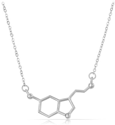 Made by Nami Collana Serotonina Donna Acciaio Inossidabile Pendente Molecola Chimica Gioielli Scientifici 40cm