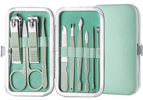 QMAHA Maniküre Set,10-Teiliges Nagelschere Set, Professionell Edelstahl Nagelpflege Werkzeuge für Damen Männer, Nagelpflegeset Maniküre Pediküre Set, Fingernagel Pflege Set für Reise (10 in 1 Grün)
