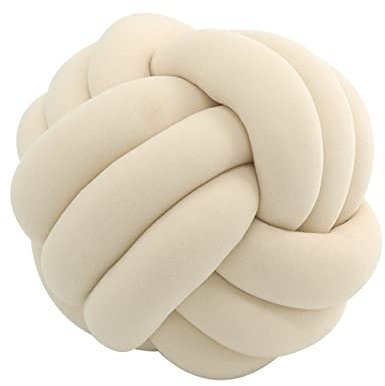 Cuscino a sfera di nodo, cuscino per palla annodata, cuscino per divano in morbido peluche, cuscino a fiocco intrecciato a mano, cuscino decorativo per divano, letto, 20 x 20 cm (Beige)