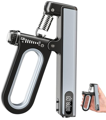 Handtrainer Fingertrainer, Unterarmtrainer, 10kg - 120kg Adjustable Resistance Unterarmtrainer Expander Fitness Griffkraft Trainer mit Zählfunktion Finger Trainingsgerät (Grau)