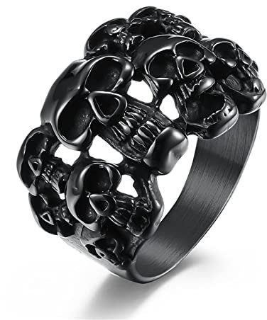 Bague Tête de Mort, Bague en Acier Inoxydable Crâne Gothique Vintage pour Homme, Bague Tête de Mort Cocktail Moto Punk,Noir,9