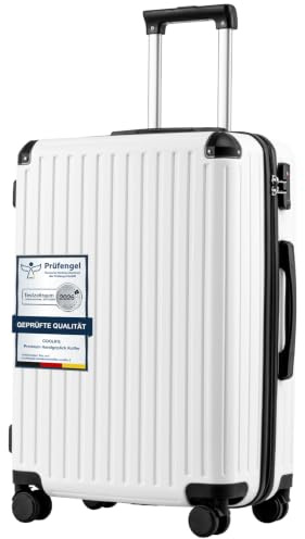 COOLIFE Mittelgroßer Koffer Hartschalen Hartschalenkoffer, ABS+PC, 65.5 cm | Reisekoffer mit TSA-Schloss Teleskopgriff und 4 Zwillingsrollen, Trolley-Koffer für Geschäftsreise Auslandsstudium, Weiß