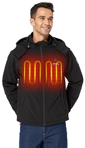 ORORO Men's Heated Jacket with Power Bank and Detachable Hood, Up to 10 Hours of Warmth