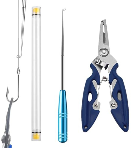 Degorgoir pour Pêche 2 Pièces,Pince de Pêche à Multi-Fonction,Extracteur Remover Poisson Crochet avec Tube de Stockage,Portable Accessoires de Pêche,Outil de Retrait dhameçon de Pêche(Bleu)