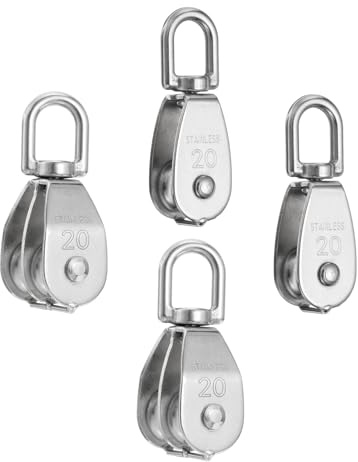 PATIKIL M20 Rollenblock 4er Pack Einzelrolle & Doppelrolle 304 Edelstahl Schwerlast Seilzug Hängevorrichtung Kranseil Hebevorrichtung Drehhaken Belastung 75KG/165LBS