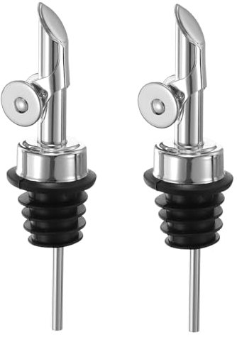 sourcing map Weighted Stainless Steel Liquor Bottle Pourers, 2 Pcs Auto Flip Feature Olive Oil Dispenser Spout, Bottle Pourers for Alcohol Wine Vinegar, Silver