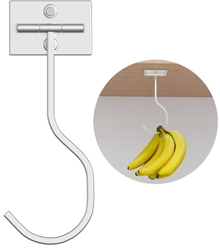 saffruff Folding Banana Hook Silver - Banana Hanger Under Cabinet, Under Counter Banana Hook Foldable Adhesive